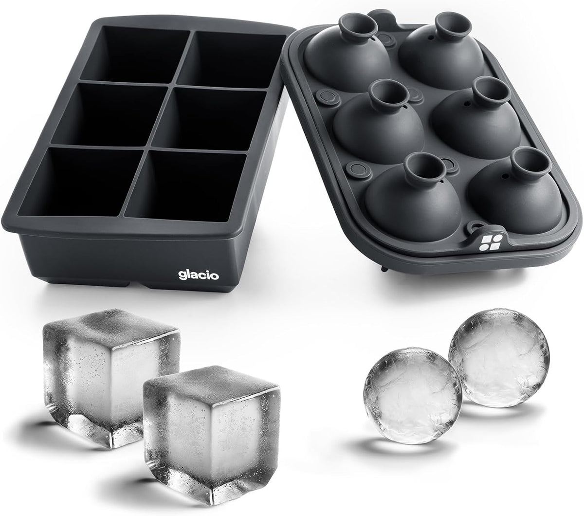 Large Ice Cube Silicone Molds Sphere & Cube Combo Funnel, Combo 6+6 (Black)