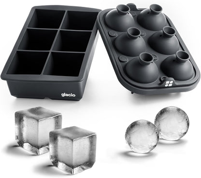Large Ice Cube Silicone Molds Sphere & Cube Combo Funnel, Combo 6+6 (Black)