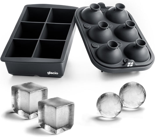 Large Ice Cube Silicone Molds Sphere & Cube Combo Funnel, Combo 6+6 (Black)
