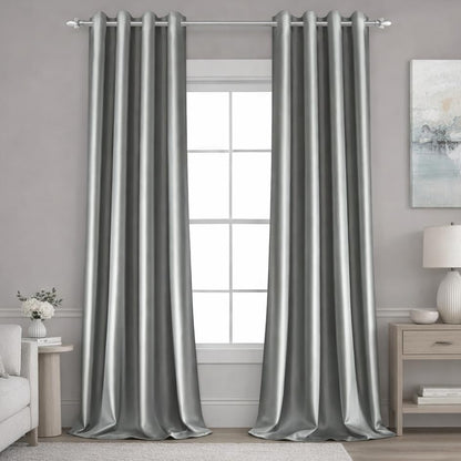 Faux Silk Silver Grey Blackout Curtains 52W X 96L 2 Panels