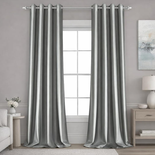 Faux Silk Silver Grey Blackout Curtains 52W X 96L 2 Panels