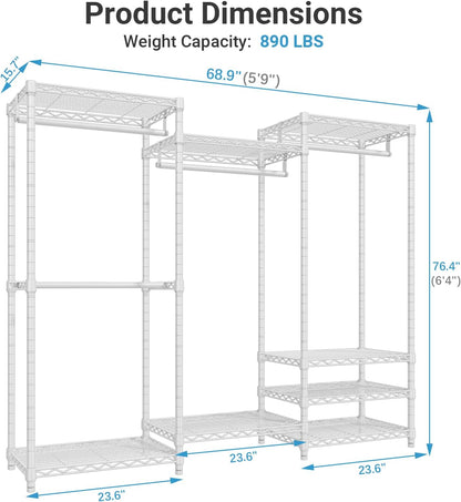 V5 Heavy Duty Clothes Rack, Freestanding Modular Closet System, White