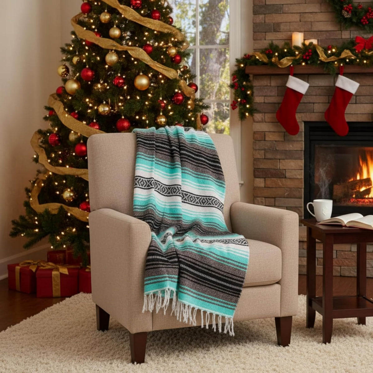 Authentic Handwoven Mexican Blanket | Yoga Blankets, Outdoor, Picnic, Beach, Camping | Equestrian Saddle | Serape 50X70 Inches - Mint, Pack of 1