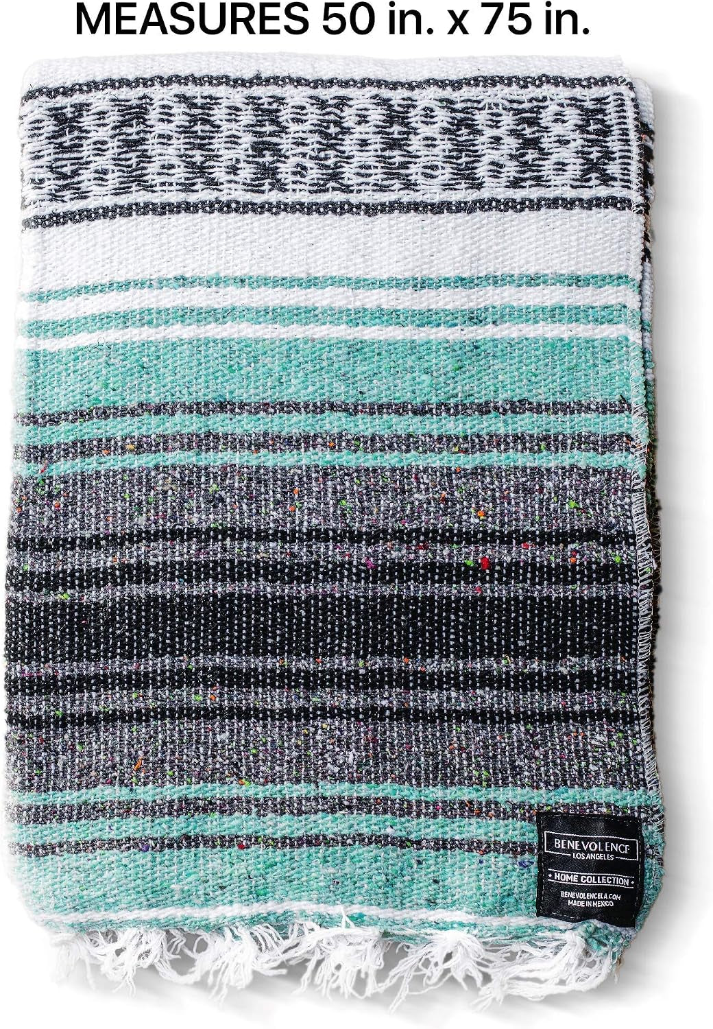 Authentic Handwoven Mexican Blanket | Yoga Blankets, Outdoor, Picnic, Beach, Camping | Equestrian Saddle | Serape 50X70 Inches - Mint, Pack of 1
