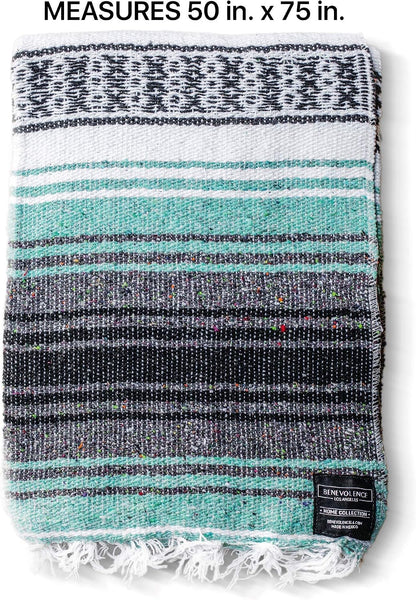 Authentic Handwoven Mexican Blanket | Yoga Blankets, Outdoor, Picnic, Beach, Camping | Equestrian Saddle | Serape 50X70 Inches - Mint, Pack of 1