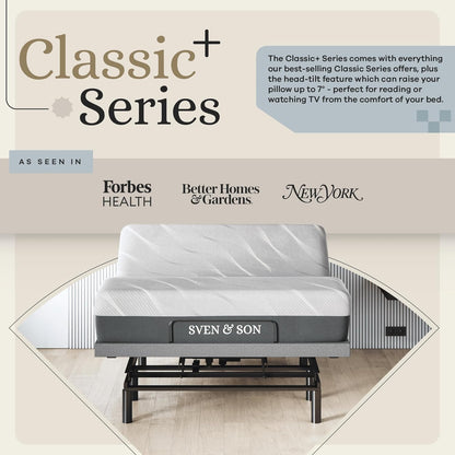 Sven & Son Harmony Adjustable Bed Base, Head and Foot Lift, Massage, Under-Bed Lights, USB, Gel Memory, Zero Gravity Smart Frame - Full + 10 Inch Memory Foam Matt (Firm)