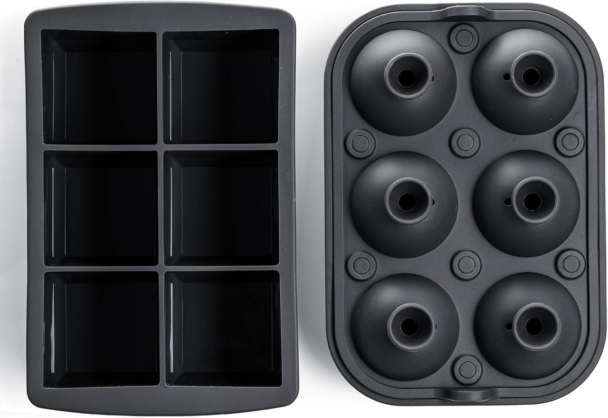 Large Ice Cube Silicone Molds Sphere & Cube Combo Funnel, Combo 6+6 (Black)