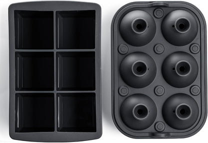 Large Ice Cube Silicone Molds Sphere & Cube Combo Funnel, Combo 6+6 (Black)