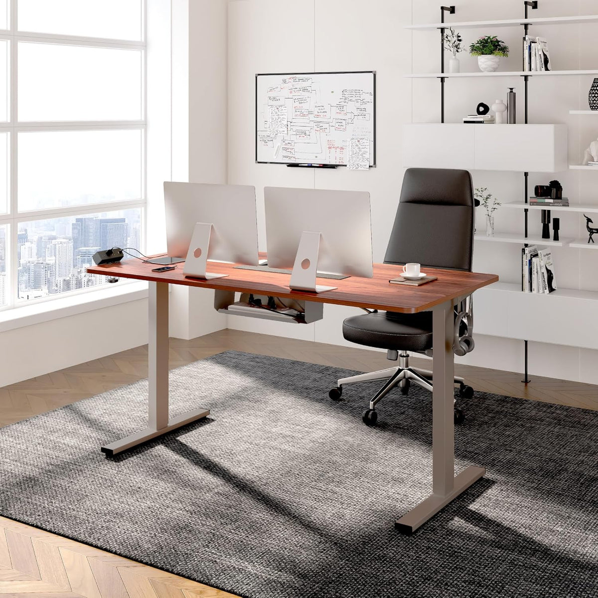 FLEXISPOT EN2 48"X30" Standing Desk with Power Strip Bundle, Mahogany