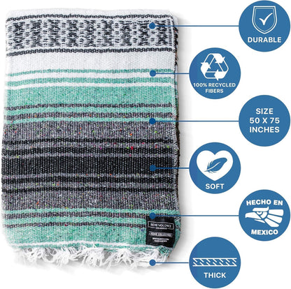 Authentic Handwoven Mexican Blanket | Yoga Blankets, Outdoor, Picnic, Beach, Camping | Equestrian Saddle | Serape 50X70 Inches - Mint, Pack of 1