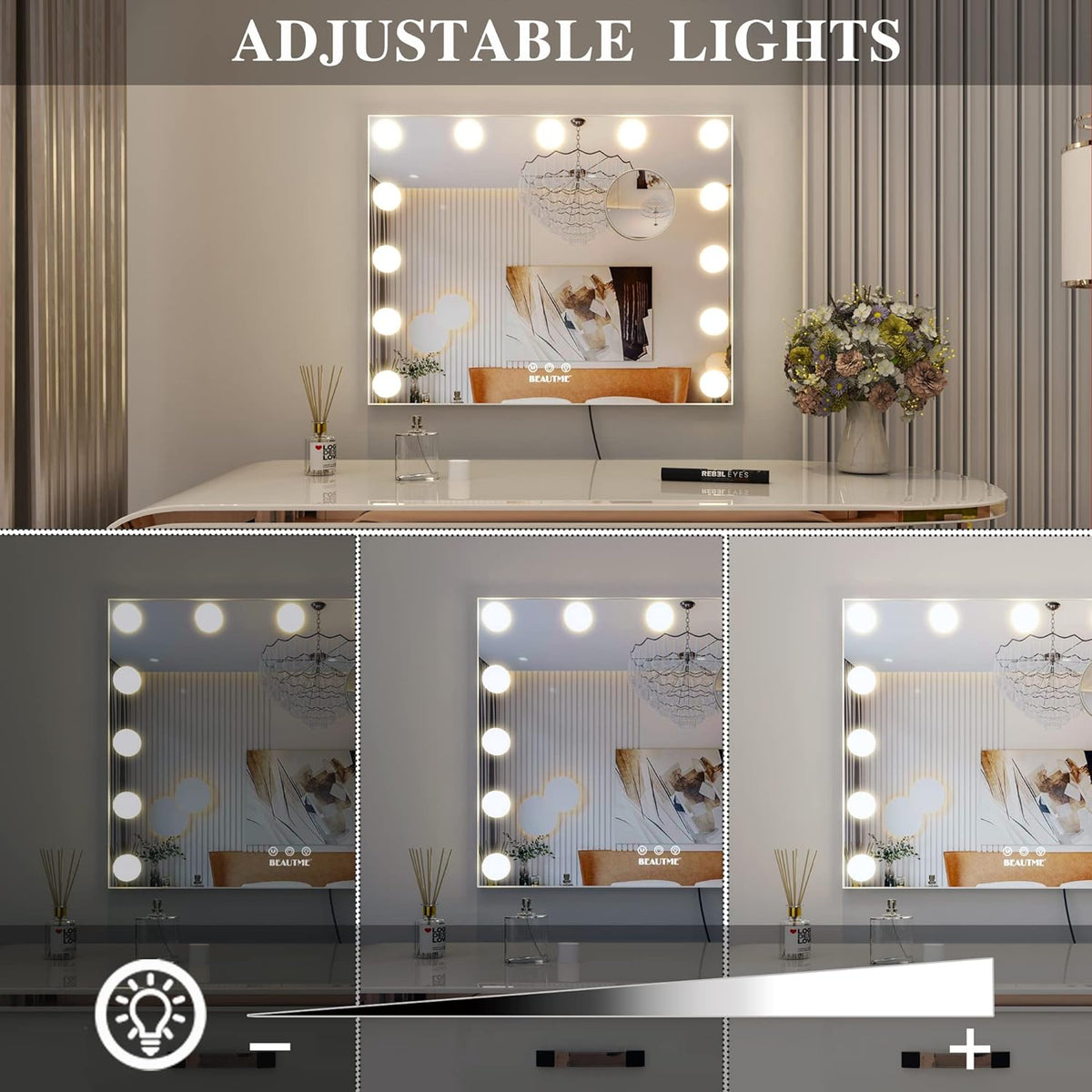 Vanity Mirror with Lights,Lighted Makeup Mirror with Lights and Magnification Mirror Tabletop Mirror or Wall Mounted Mirror (White)