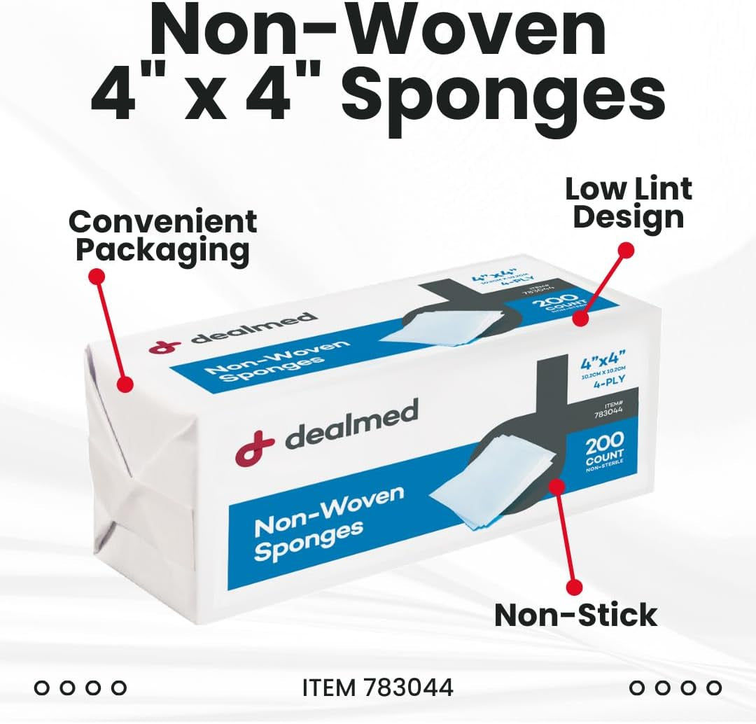783044 Non-Woven Gauze Sponges - 4X4 4-Ply Non-Sterile, 200 Count