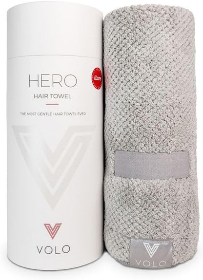 Hero Hair Towel – Ultra Soft Nanoweave™ Microfiber, Super Absorbent Quick Dry, Reduces Dry Time 50%, Anti-Frizz & Breakage, Secure Snug Strap, Large Wrap for All Hair Types - Luna Gray