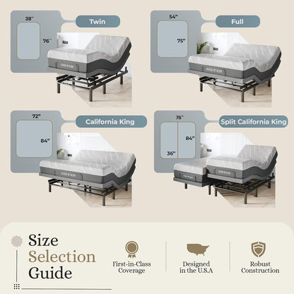 Sven & Son Harmony Adjustable Bed Base, Head and Foot Lift, Massage, Under-Bed Lights, USB, Gel Memory, Zero Gravity Smart Frame - Full + 10 Inch Memory Foam Matt (Firm)