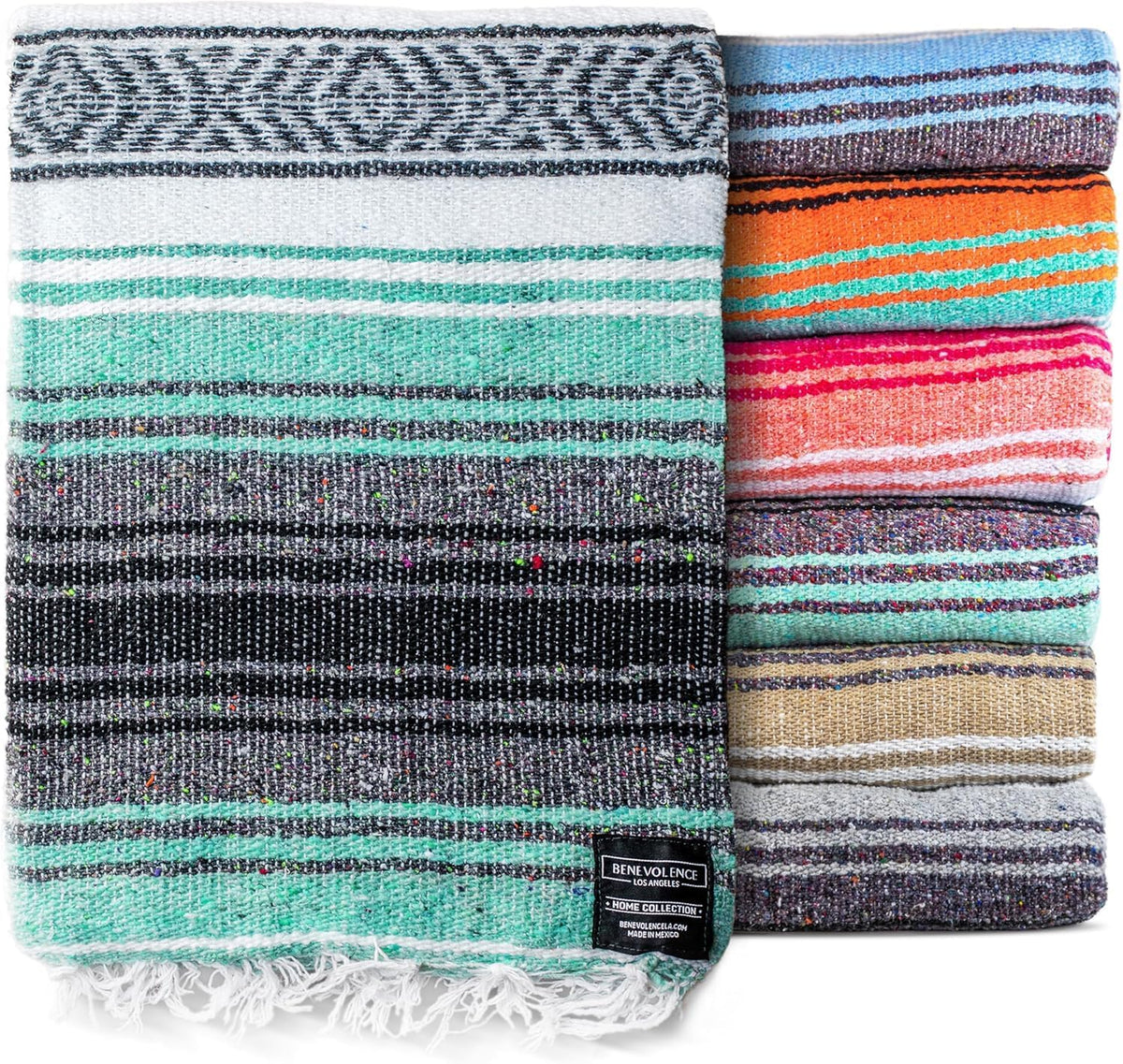 Authentic Handwoven Mexican Blanket | Yoga Blankets, Outdoor, Picnic, Beach, Camping | Equestrian Saddle | Serape 50X70 Inches - Mint, Pack of 1